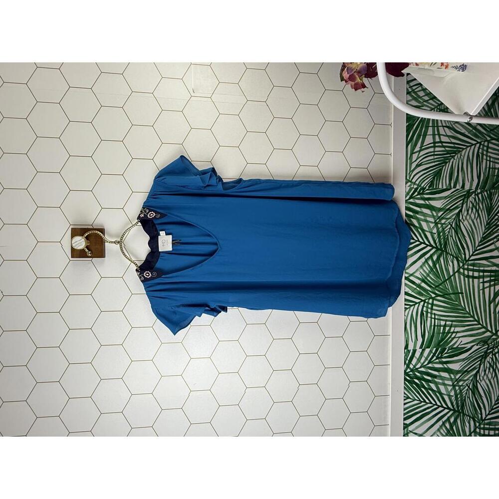 HD in Paris by Anthropologie Blue Detailed Embroidered Collar Blouse - Size - 8